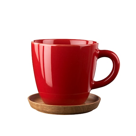 Taza de café con platito de madera Rojo Manzana 33 cl