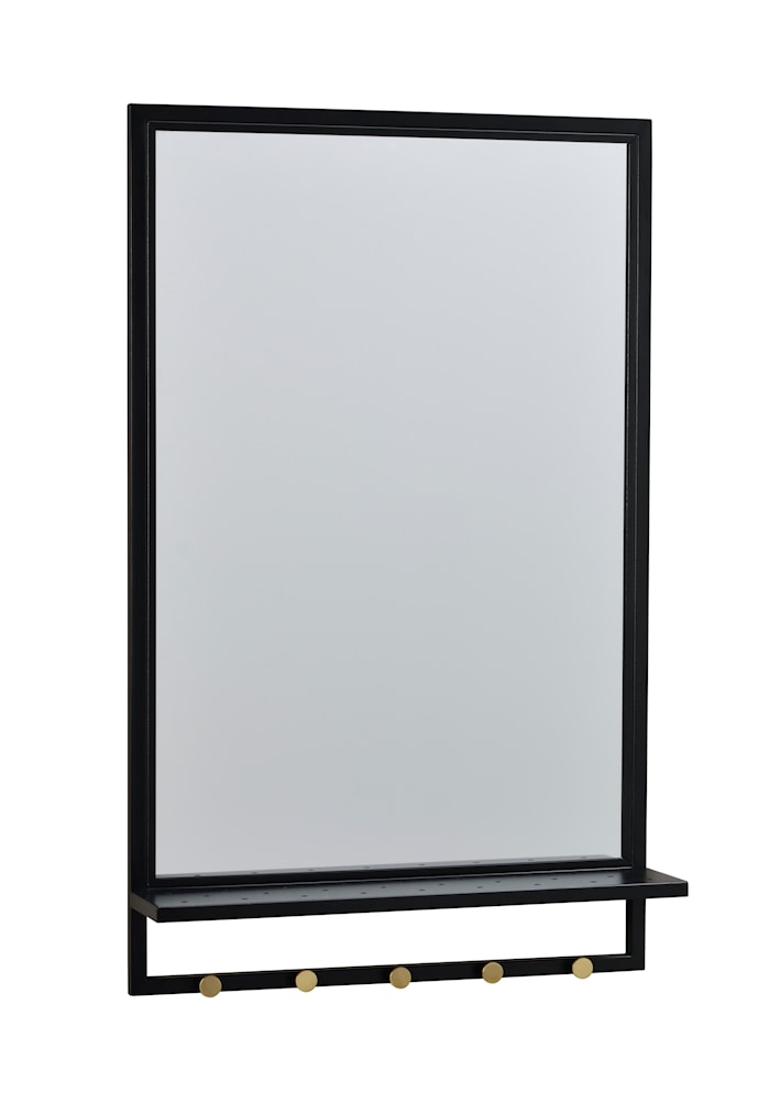 Jersey Spegel med hylla Svart Metall/guldknopp 50x80 cm