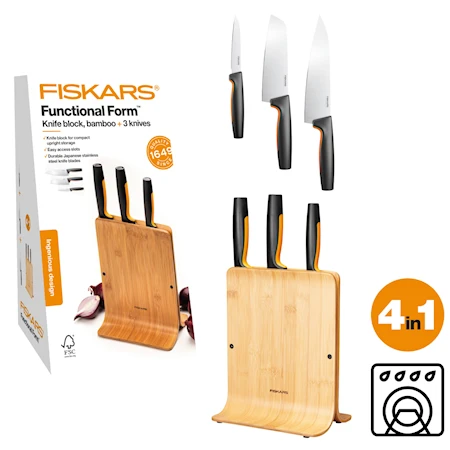 FF Knife block bamboo with 3 knives