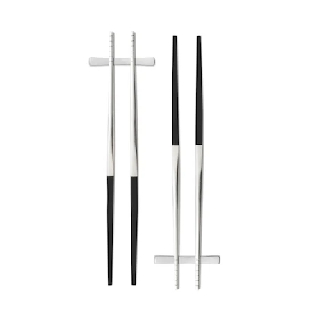 Focus de Luxe ätpinnar-set 6 delar svart/matt stål 4 ätpinnar och 2 hållare