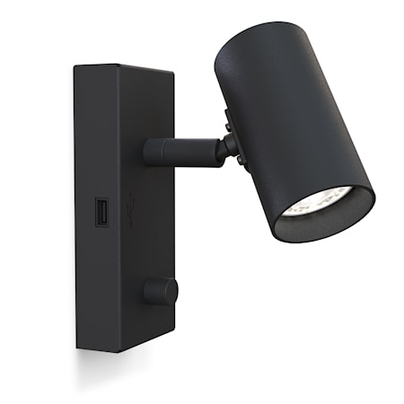 Tyson Vägglampa USB vänster LED Svart