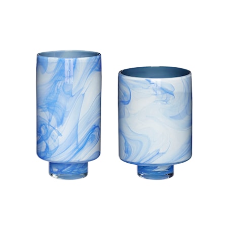 Hübsch Vase Glas hvid/Blå 2 st