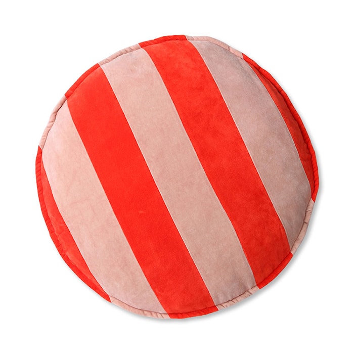 Striped Velvet Stolpute Rund Red/Pink 60 cm