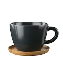 Taza de té gris grafito con Platito de madera 50cl