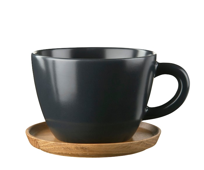 Tea mug 50cl with wooden saucer graphite