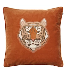 Embroidered Kuddfodral Tiger Velvet Orange 50x50cm