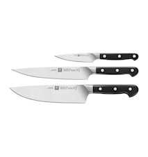 Pro knivsett 3 deler skrellekniv, kokkekniv og filetkniv