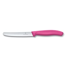 Tomat- & pølsekniv, 11 cm bølget med lyserød nylonhåndtag