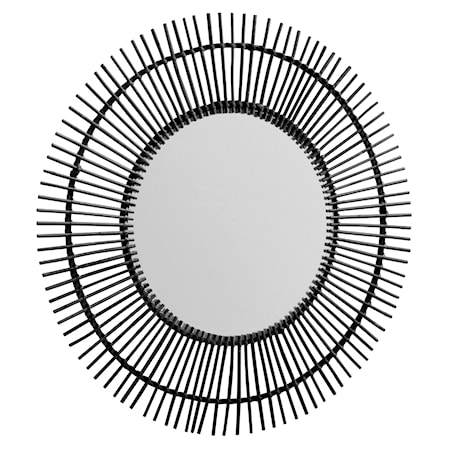 pyöreä peili rottingista Ø 75 cm – Musta