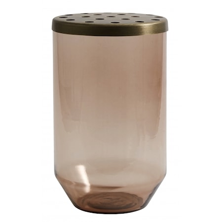 Vase en verre couvercle en métal 20 cm orange