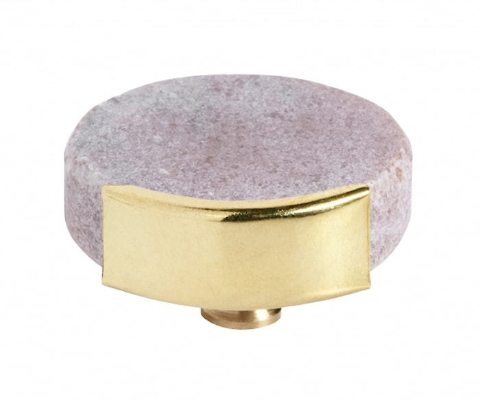 KNOB/HOOK lyserød marble circle, brass