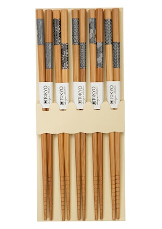 Spisepinde 5 par Beige med mønster