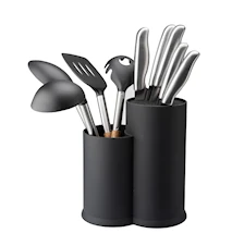 Knivblock med borst och redskapsställ svart höjd 22,5 cm