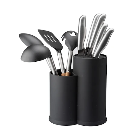 Bloque para cuchillos con cepillo y soporte para herramientas negro altura 22,5 cm