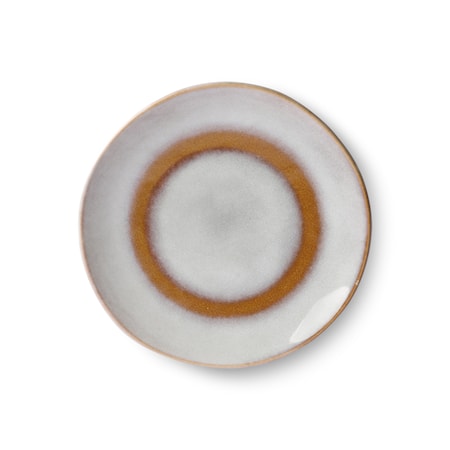 70's Dessert Tallerken Keramikk Hvit og Brun 17,5 cm