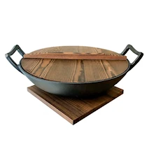 Ensemble wok Nabe avec 2 couvercle+dessous de plat fonte Ø 36 cm