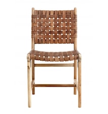 Dinner chair weaving, brown leather/wood