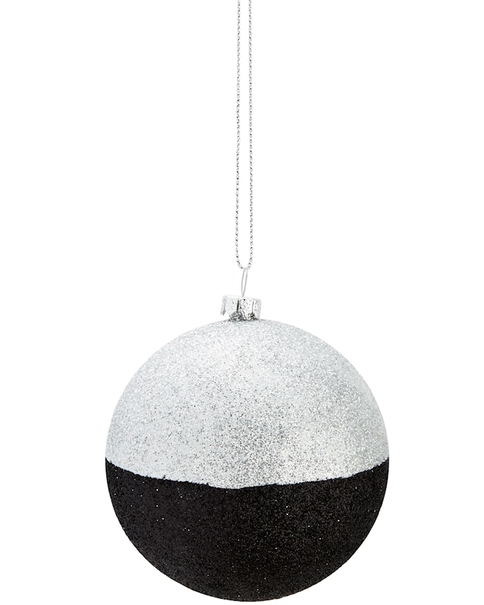 Boule de Noël Glitter argent/noir 8 cm