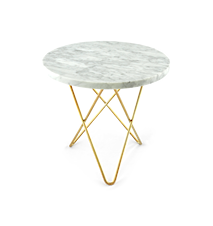Mini O Table Matt Hvit Marmor med Messingramme Ø40