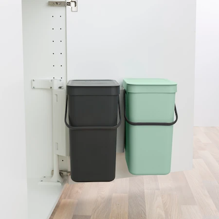 Sisäänrakennettu jätejärjestelmä Sort & Go 2x12 L, Tummanharmaa & Jade Green