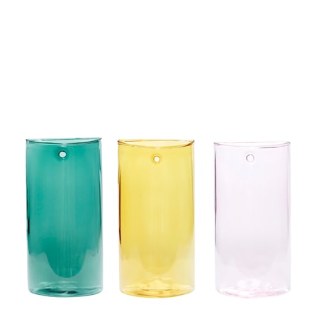 Vase Glas Lyserød/Gul/Grøn 3-pak