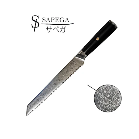 Brödkniv 20 cm Damaskus Seijaku Fusion VG10, 67 lager