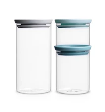 Glazen pot Stapelbaar Set van 3 (0.3, 0.7 en 1.1 Ltr) Glas/ Deksel: Grijs, Donker Grijs en Mint