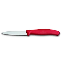Vihannes- & Kuorintaveitsi 8 cm punainen kahva, aaltolaitainen