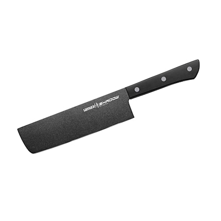 SHADOW Nakiri knife with black non-stick coating 6.7’/170 mm. Blade Hardness: 59 HRC