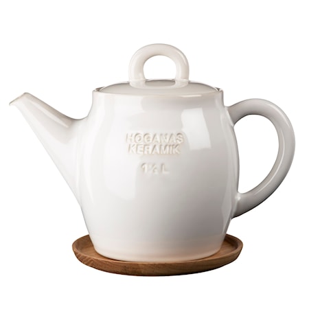 Teapot 1,5 L with Wooden Saucer White Blank