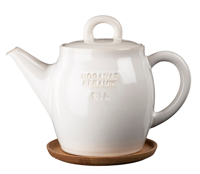 Teapot 1,5 L with Wooden Saucer White Blank
