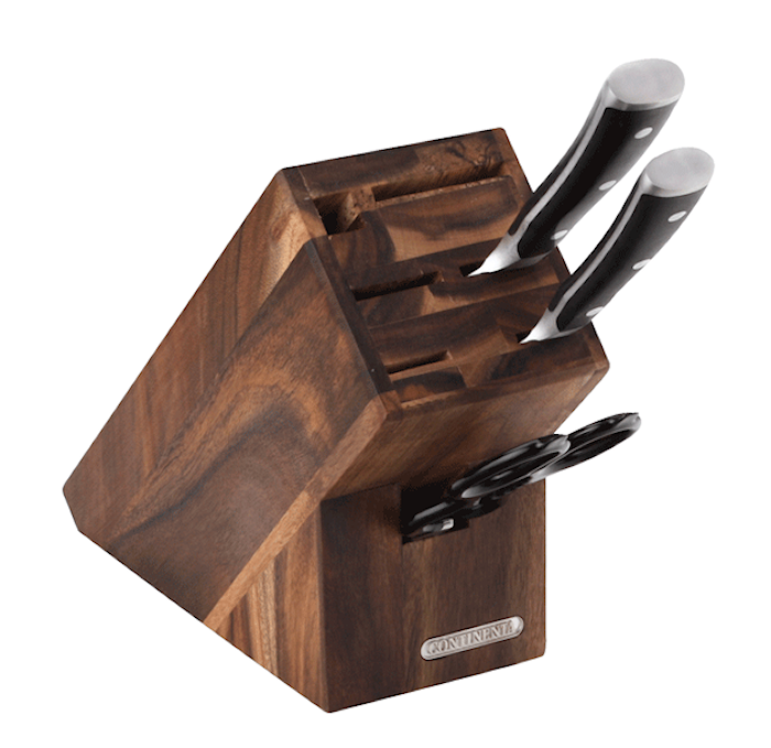 Knife Block Acacia for 5 Knives and Sharpening Stone and Scissors