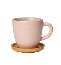 Höganäs Keramik Kaffeetasse 33 cl mit Holzuntersetzer Wildrose