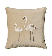 Embroidered Kuddfodral Flamingo Velvet Beige 50x50cm